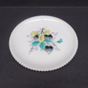 Westmoreland Milk Glass BEADED EDGE 7 1/4 Inch Hand Painted Black Berries Plate
